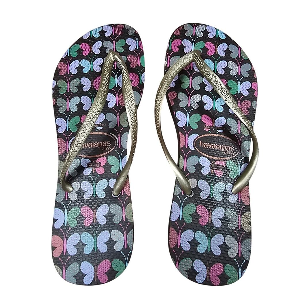 Havana Slims Gold and Butterfly Women's Summer Flip Flops US 9